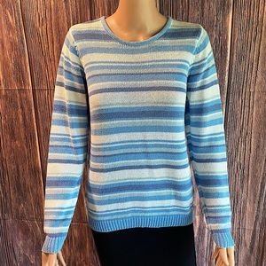 Nordstrom EWM size small 10 to 12 blue & white striped knit boho sweater
